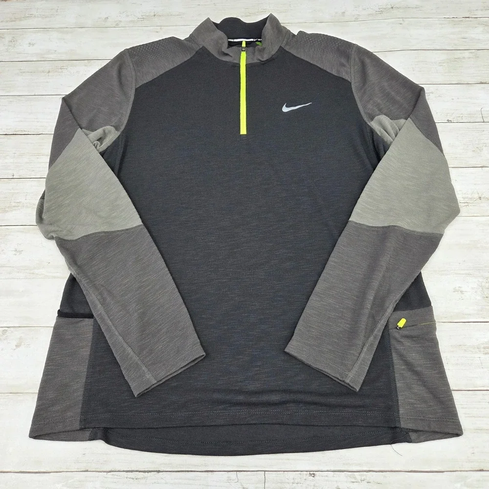 Nike Dri-FIT Running 1/4 Zip Pullover Men Large Gray Neon Green 620100-260